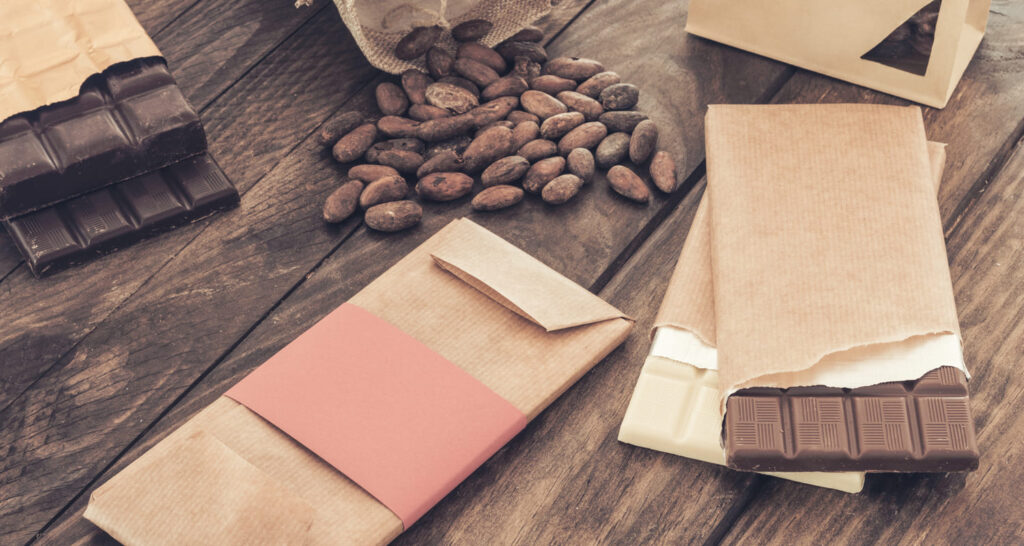 Dark Milk and sugar-free white chocolate wrapped in kraft paper