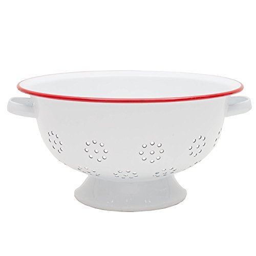 Enamelware Large Colander Solid White with Red Rim by Crow Canyon Home 0 0