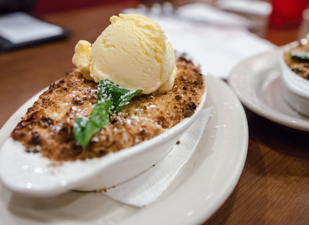 Fresh Peach Cobbler with Vanilla Ice Cream