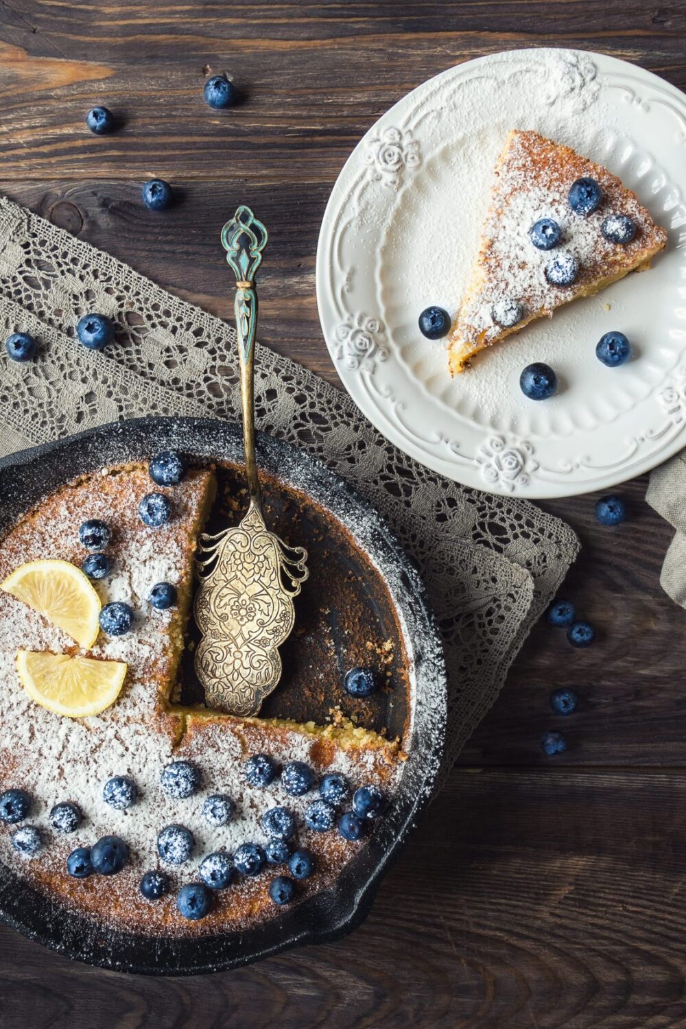 Homemade blueberry muffin skillet cake scaled 1