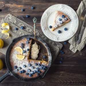 Homemade blueberry muffin skillet cake scaled 1